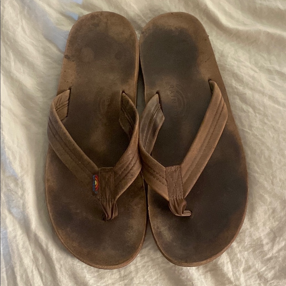 Rainbow Brown Leather Flip Flops